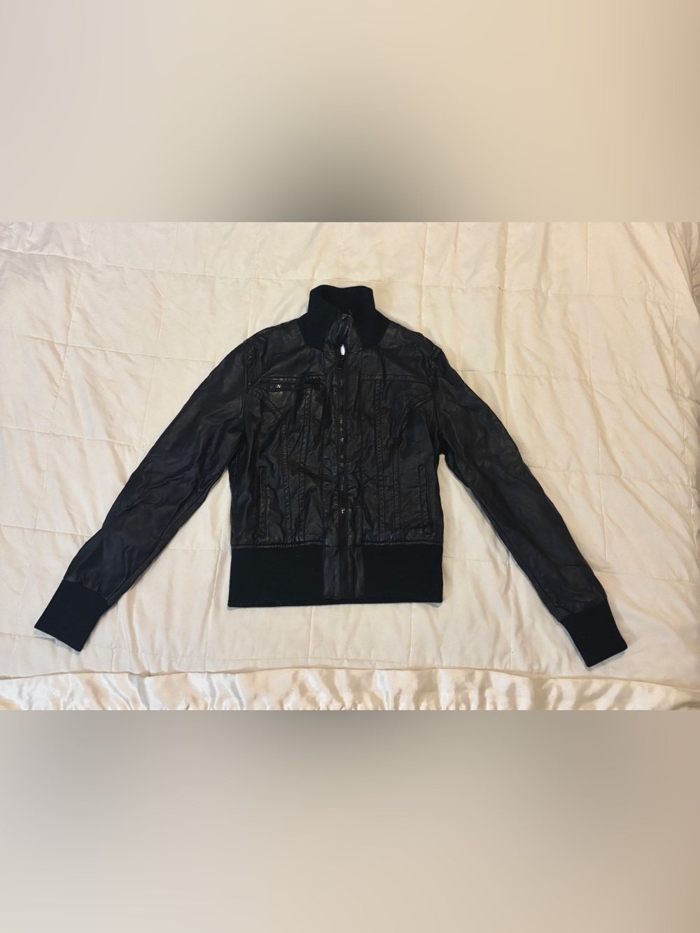 Women’s Black Leather Bomber Jacket